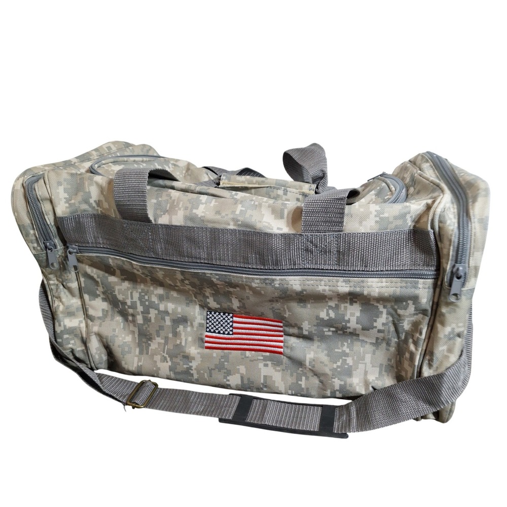 NRA Digital Camo Duffel Range Bag American Flag Gray Tan Tactical Travel Bag